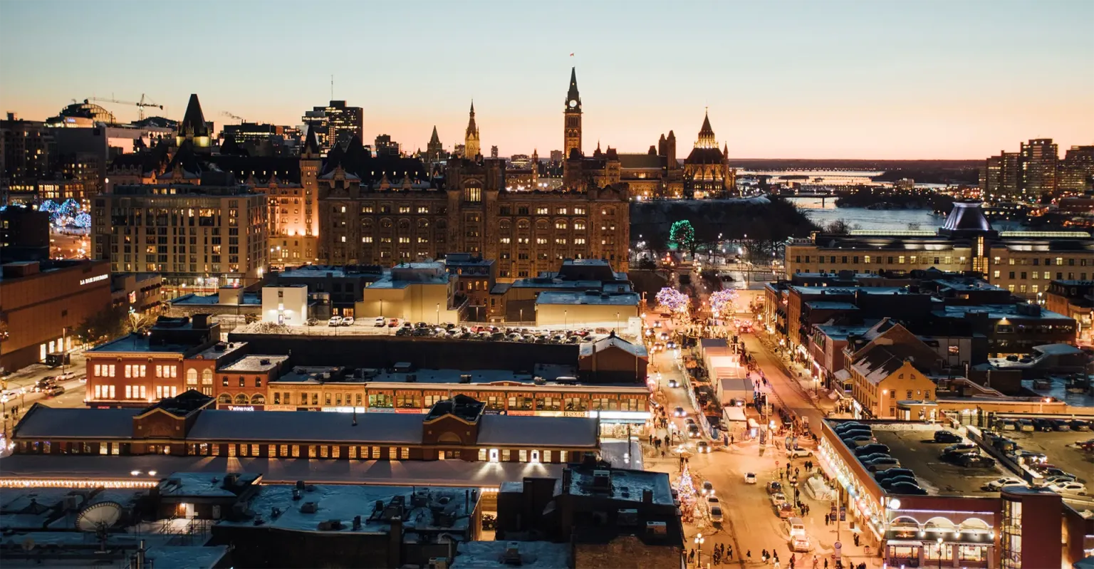 an evening view of the byward market district